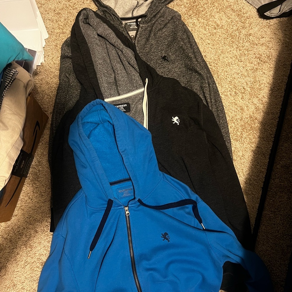 Express Men's Zip Up Sweaters - Black, Gray, Blue